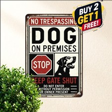 Keep Gate Closed Guard Dogs On Premises Safety Plaque Retro Metal Tin Sign 8x12 picture