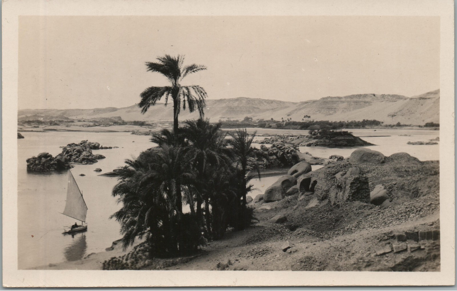 Vintage Aswan Egypt Nile River First Cataract Felucca Boat Landscape Postcard Vintage Aswan Egypt Nile River First Cataract Felucca Boat Landscape Postcard