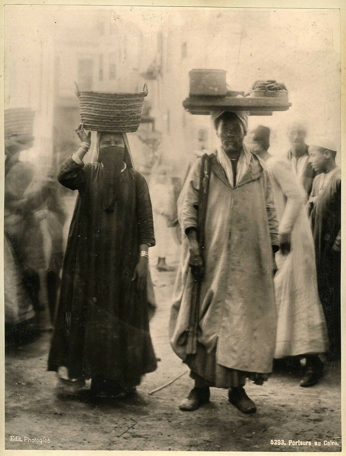 +++ 1890 Egypt Cairo STREET SCENE + MINARET by Photoglob 2 Albumen Photos RARE