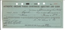 Antique Authentic New Orleans Parish Courthouse Directory & Guide Receipt 1935 picture