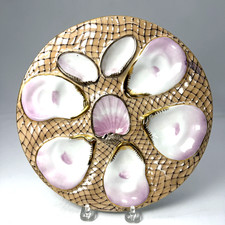 Antique Rare Carl Tielsch & Co Gold Iredescent in Fishnet Pattern Oyster Plate picture