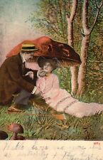 Lovers Couple Sweet Romance Under The Umbrella Vintage Postcard 1907 picture