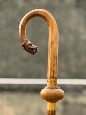 Beautiful Handmade Solid Brown Wood Crozier Engraved Walking Sick Cane picture