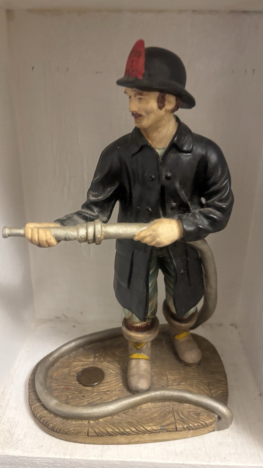 Pre Owned Remarkable Heroic Resin Firefighter Man With Hose Figure 1989 AEP Inc.