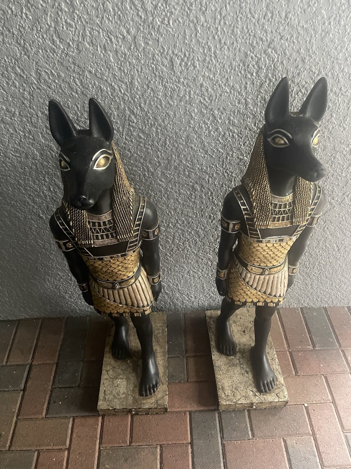 Egyptian Anubis Jackal-Head Statues Figurines Pair Black & Gold price for both.