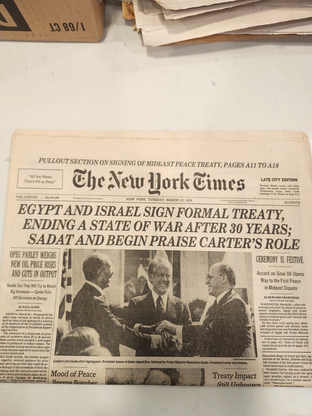 Egypt & Israel Sign Formal Treaty New York Times March 27 1979 WORN Sadat Begin Egypt & Israel Sign Formal Treaty New York Times March 27 1979 WORN Sadat Begin