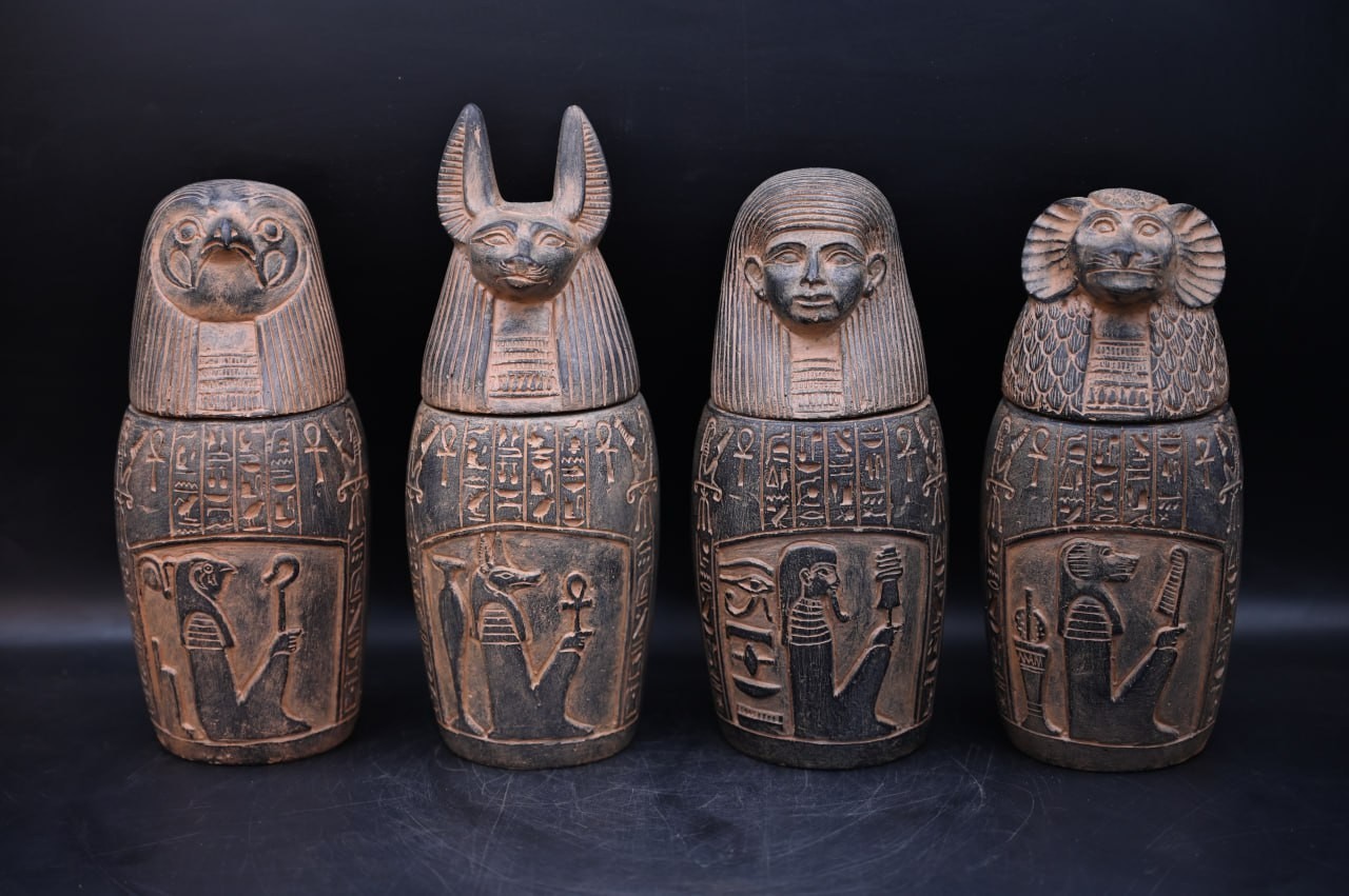 Authentic Ancient Egyptian Antiquities 4 Canopic Jars with With Hieroglyphics BC