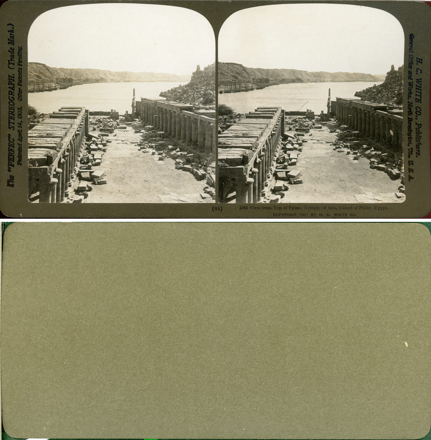 Vintage Stereo, Egypt, View from Top of Pylon, Temple of Isis, Island of Philae 
