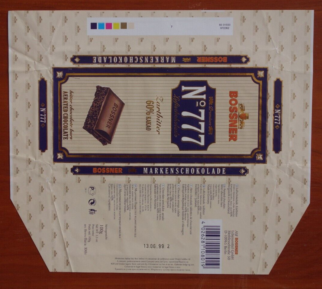 Bossner 777 chocolate wrap paper 1999 year