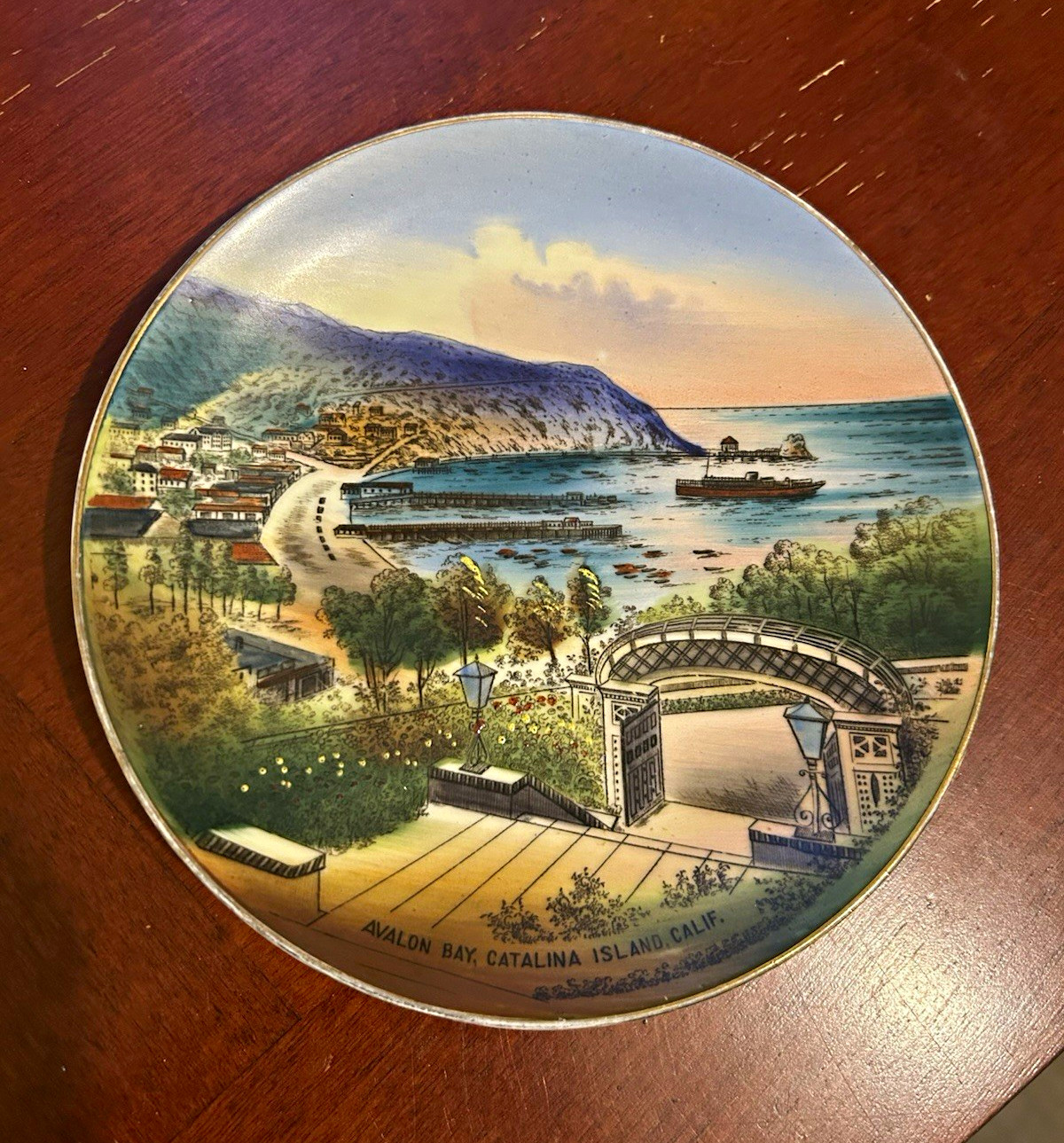 Vintage Avalon Bay Catalina Island California Calif Souvenir Plate Handpainted Vintage Avalon Bay Catalina Island California Calif Souvenir Plate Handpainted