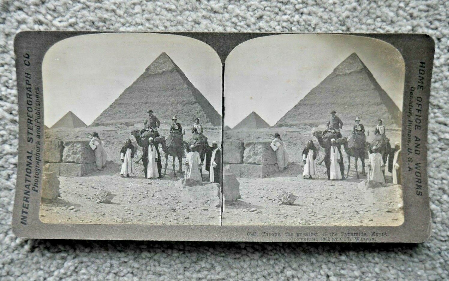 ANTIQUE STEREOVIEW PHOTO CARD 6503 CHEOPS GREATEST PYRAMID EGYPT 1902 RARE  J692