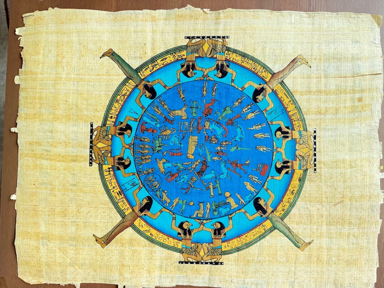 Egyptian Papyrus Dendera Zodiac Calendar Hieroglyphics Blue Egypt Wall Art