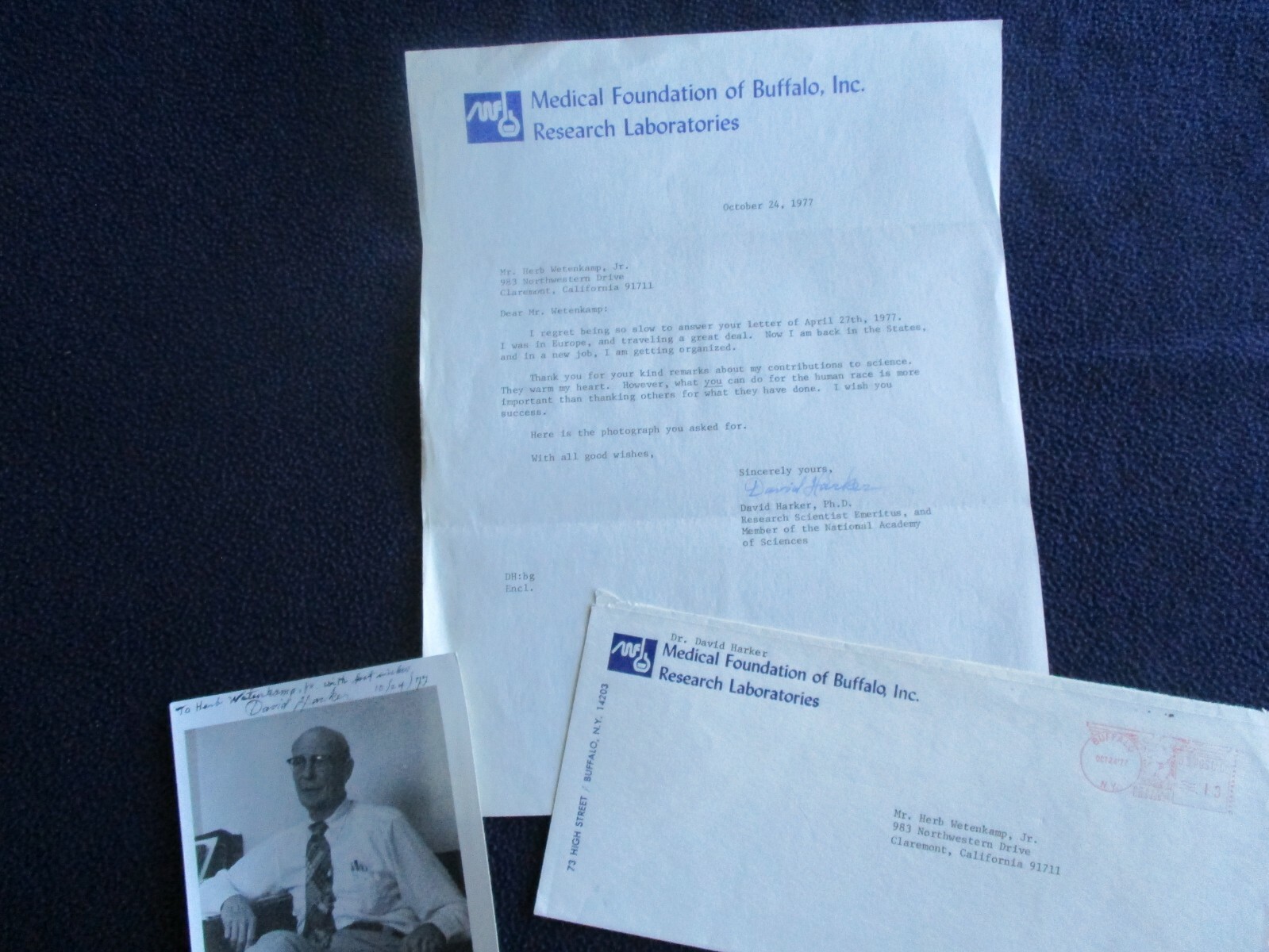 1977 Dr. David Harker ( Pioneer in X-Ray,Medical Researcher),Signed ...