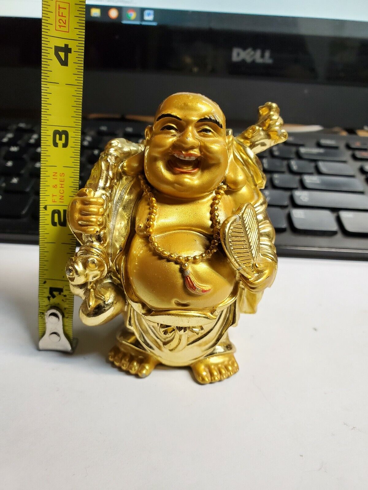 Traveling BUDDHA Gold Panted Resin 3.5 Inches Tall And Weight Is 8.5 Ounces