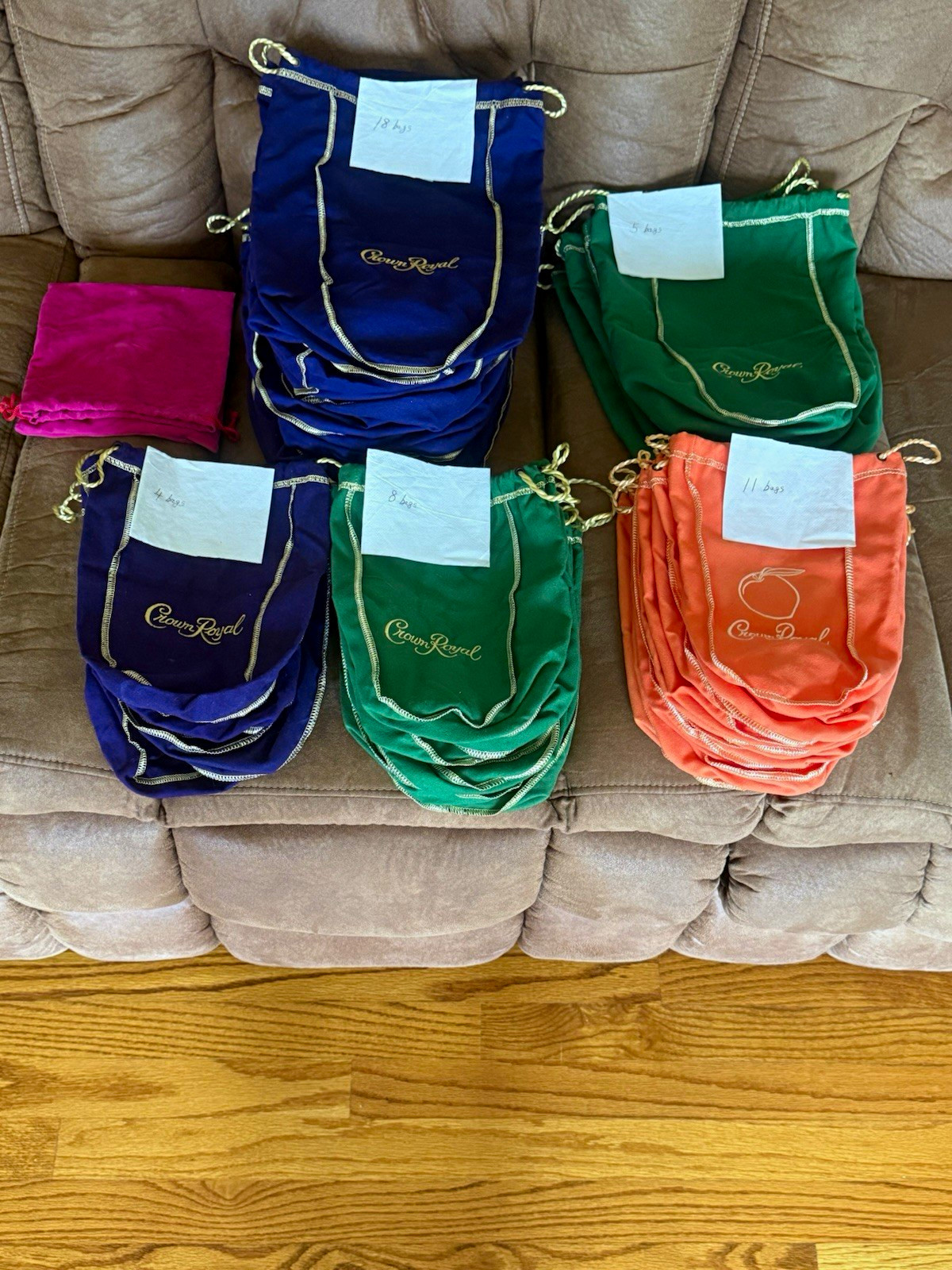 Crown Royal Drawstring Advertising Bag Lot Purple Green Orange Pink Distillery