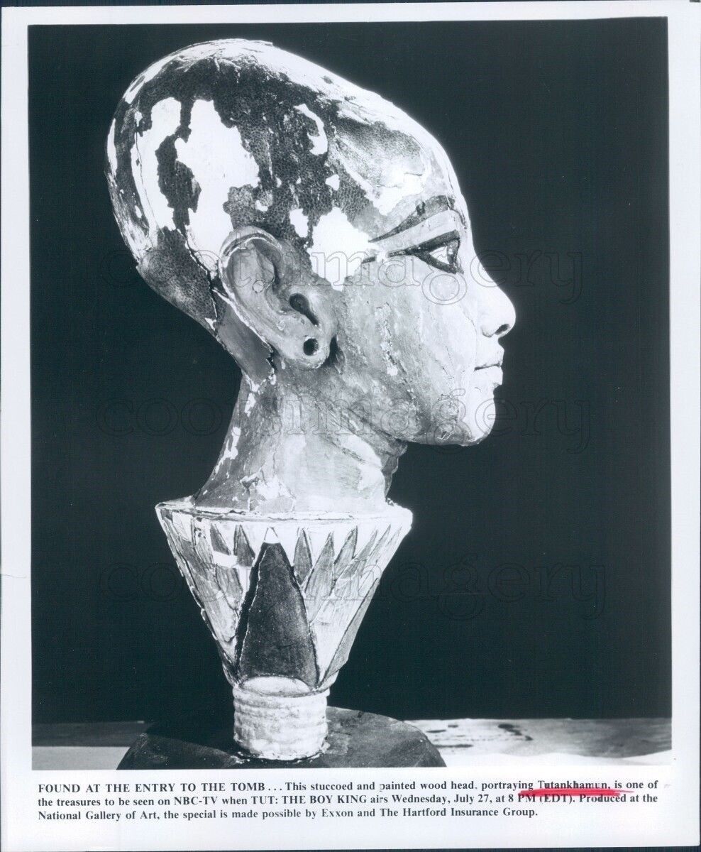 Press Photo Stuccoed Wooden Head of Tutankhamun Ancient Egypt
