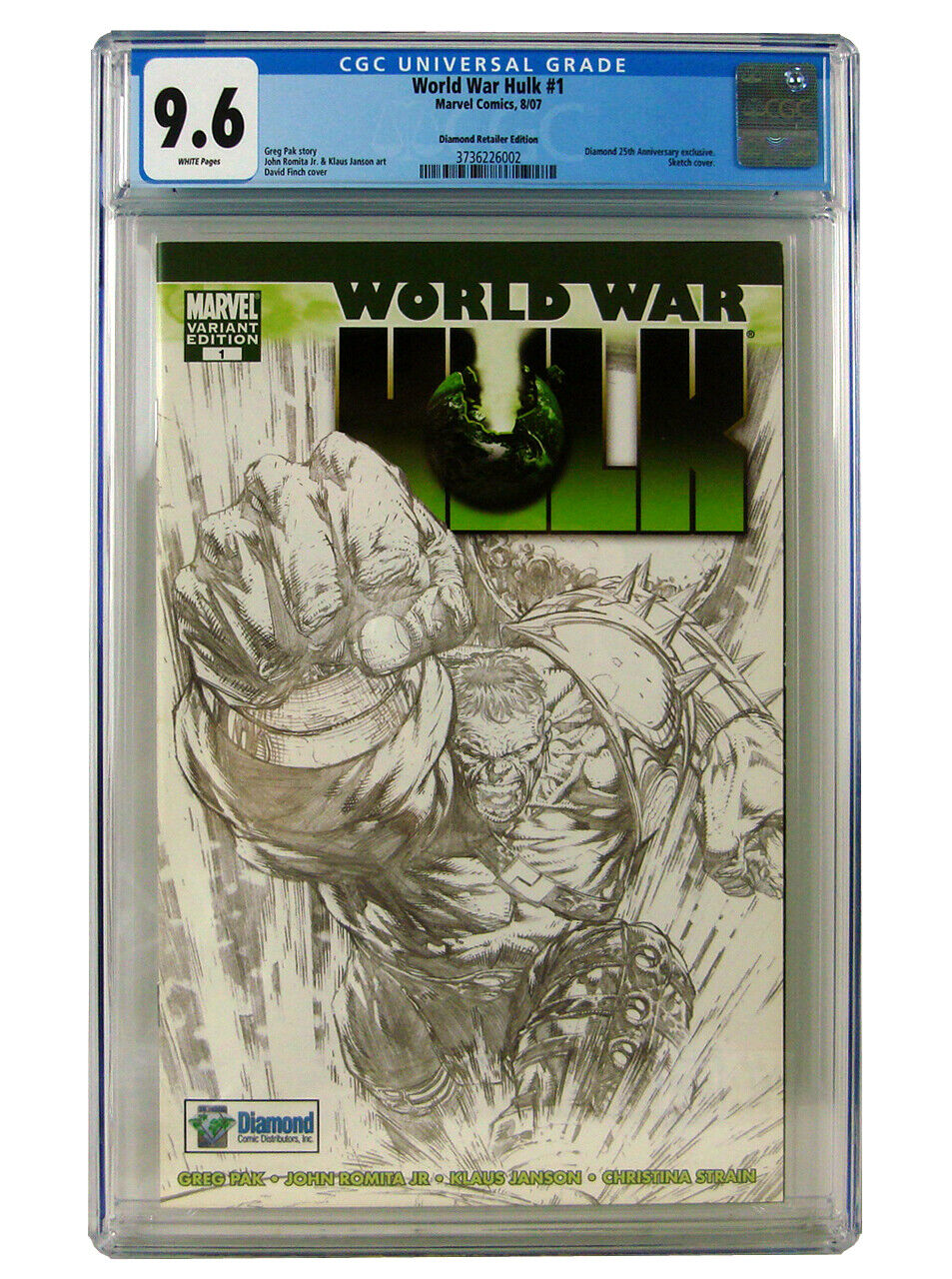 World War Hulk #1 CGC Graded 9.6 Diamond Exclusive Sketch Cover Finch Marvel