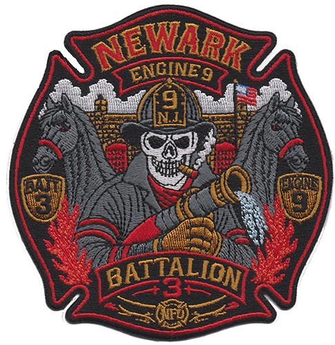 Newark Engine 9 Battalion 3 Skull Design Fire Patch NEW .. Newark Engine 9 Battalion 3 Skull Design Fire Patch NEW ..