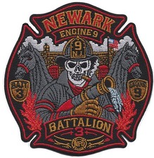 Newark Engine 9 Battalion 3 Skull Design Fire Patch NEW .. picture