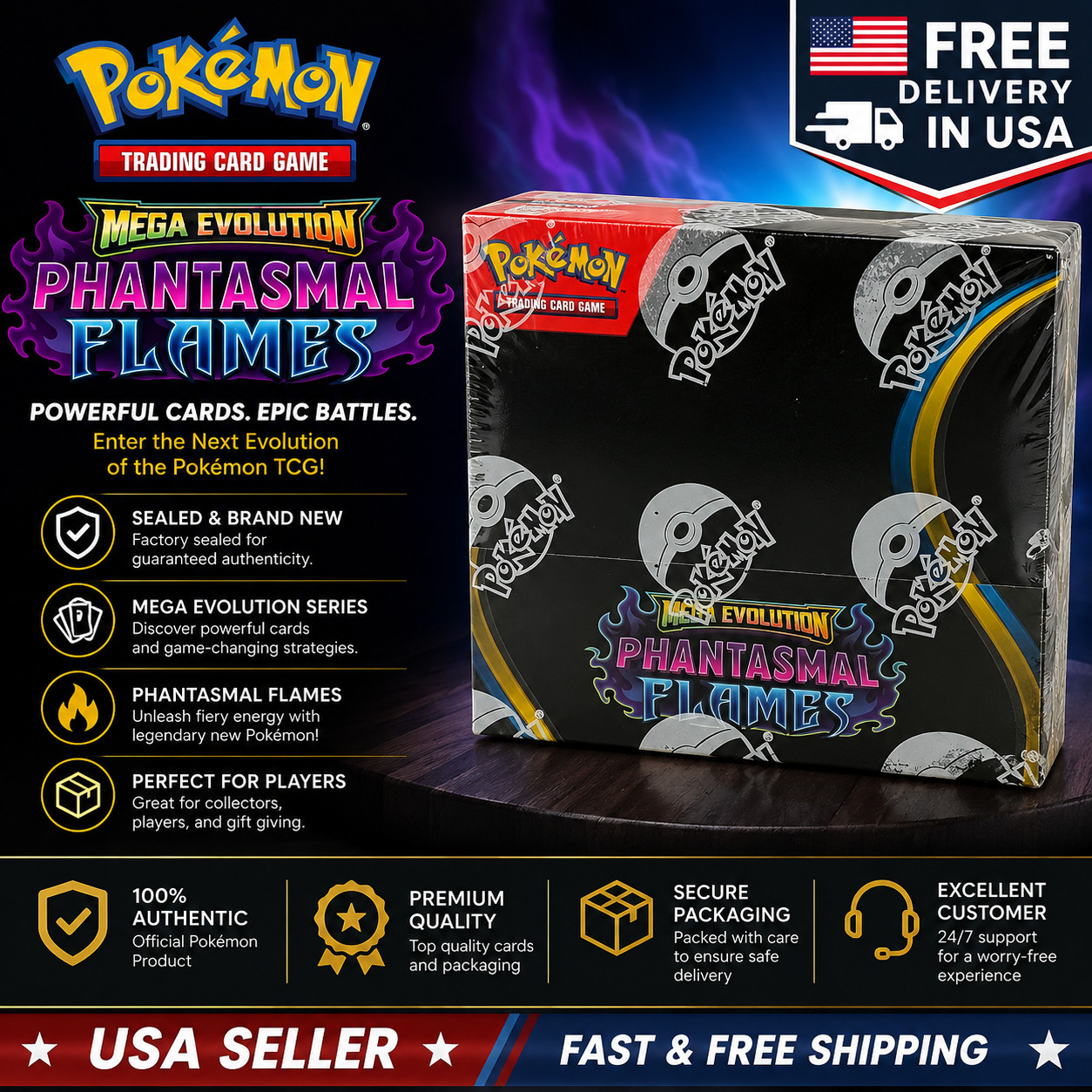 Pokemon TCG Mega Evolution Phantasmal Flames Booster Box 36 Packs Factory Sealed