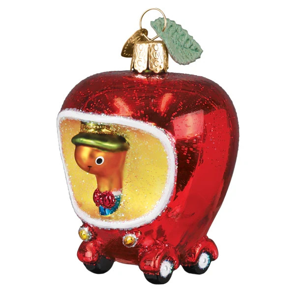 Old World Christmas LOWLY WORM'S APPLECAR (44277) Glass Ornament w/OWC Box Old World Christmas LOWLY WORM'S APPLECAR (44277) Glass Ornament w/OWC Box