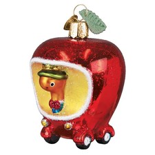 Old World Christmas LOWLY WORM'S APPLECAR (44277) Glass Ornament w/OWC Box picture