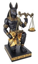 7 1/4 Egyptian Anubis Jackal Kneeling JUSTICE Scale Statue Black and Gold picture
