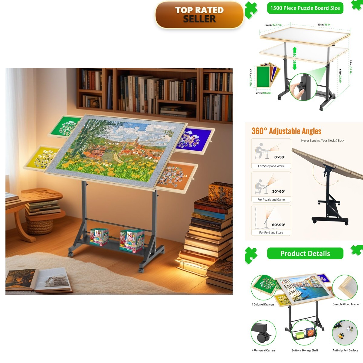 KEIKI Wooden Puzzle Table 1500 Piece 34\