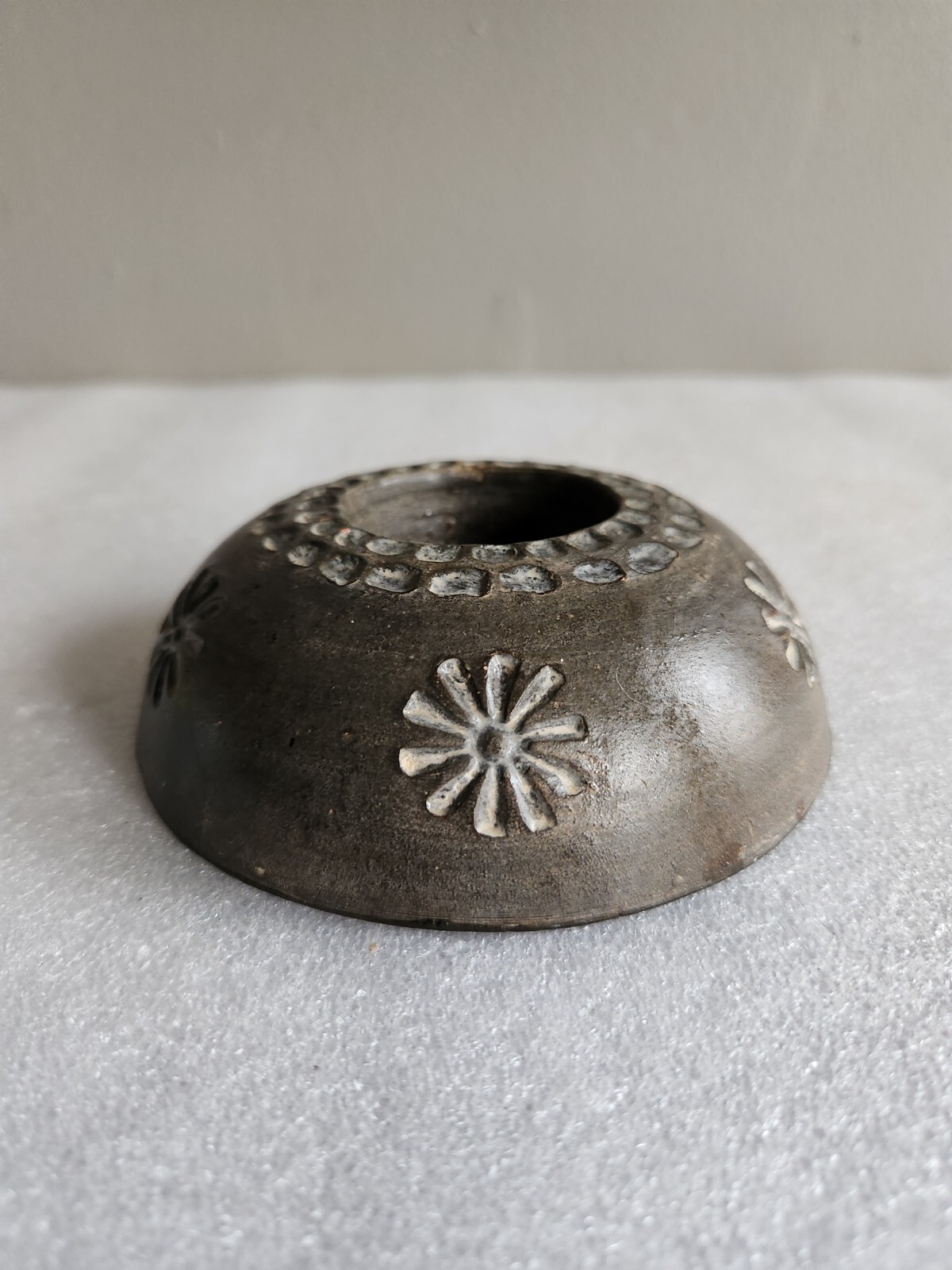 Vintage Art Studio Pottery Candle Holder •Star Motifs & Inlaid Details on Top 4⅞