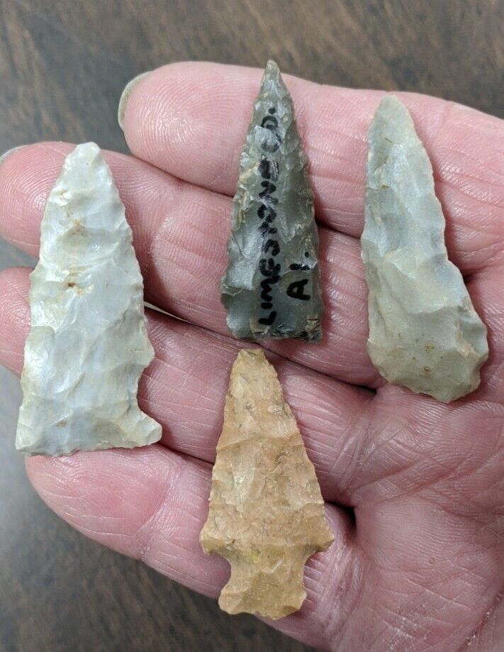 Authentic Lot (4) Limestone County Alabama Arrowheads Points Various Material