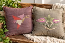 Vintage Brian Alden Design Pillow Pair 20” Embroidered Floral Geometric Retro picture