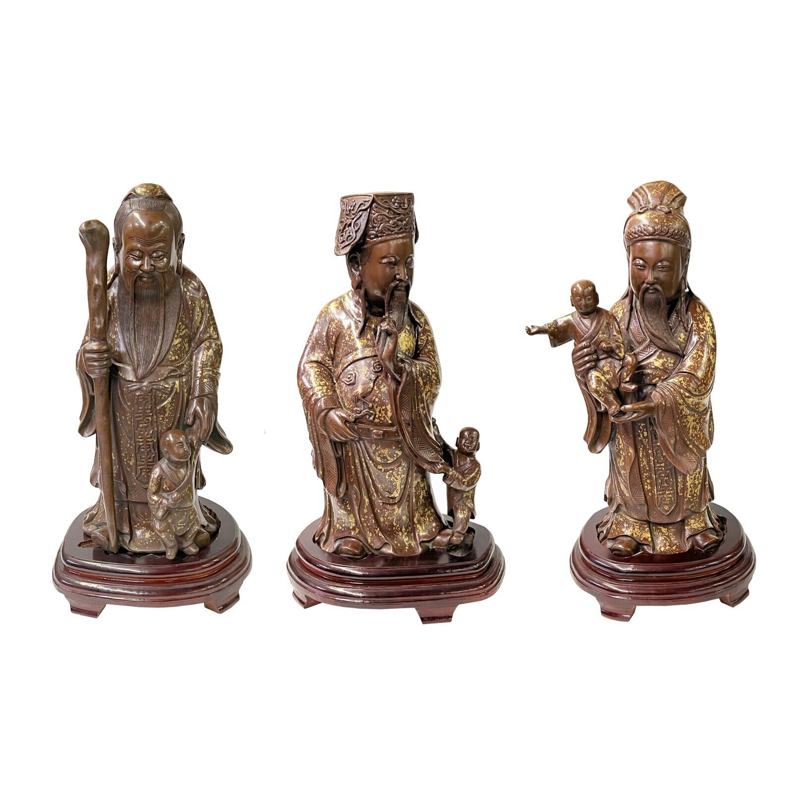 Chinese Fine Bronze Metal SanXing ( 3 Deities ) Fu Lu Shou Statue Set cs3865
