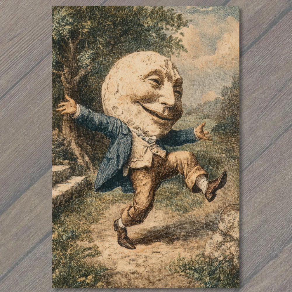 POSTCARD Dancing Moon Man Vintage Whimsy Happy Stroll Retro Fantasy Character POSTCARD Dancing Moon Man Vintage Whimsy Happy Stroll Retro Fantasy Character