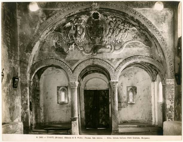 the pronaos of the Abbey of San Pietro al Monte, with a fresco in - Old Photo