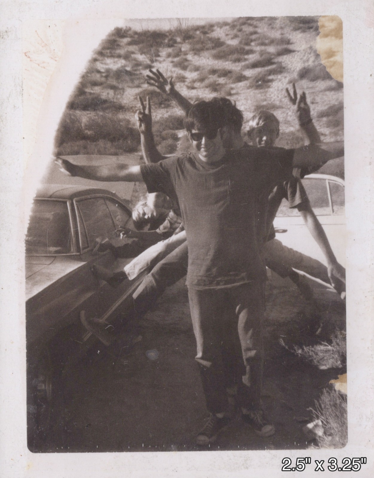 Hippies Dancing Peace Signs Car Long Hair Multiple Limbs SMALL VINTAGE PHOTO