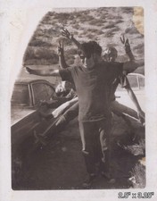 Hippies Dancing Peace Signs Car Long Hair Multiple Limbs SMALL VINTAGE PHOTO picture