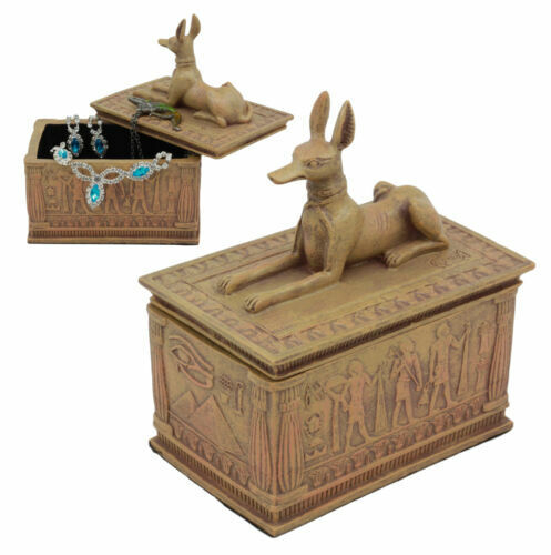Small Eye Of Horus And Anubis Dog Egyptian Jewelry Box In Sandstone Finish 4.5