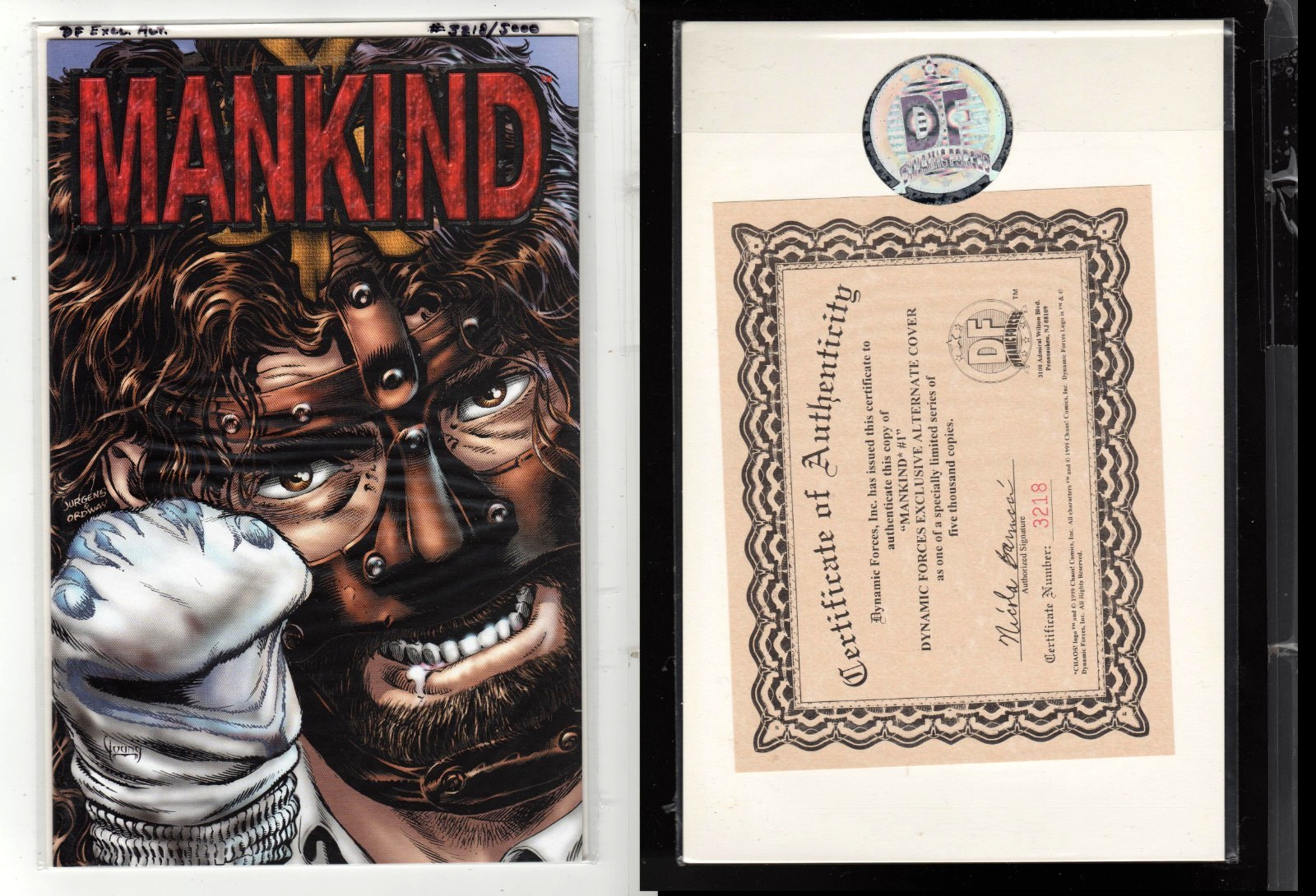 Mankind #1 (9.6/9.8 NM+) 1999 Chaos Comics Dynamic Forces Exclusive Cover COA Mankind #1 (9.6/9.8 NM+) 1999 Chaos Comics Dynamic Forces Exclusive Cover COA