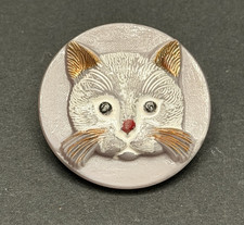 Vintage Light Purple Czech Glass CAT FACE Button - 1-1/16