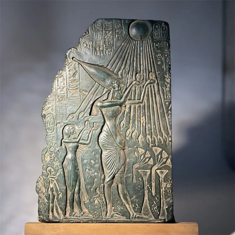 Ancient Egyptian Akhenaten Aten Stone Sculpture Pharaoh Wall Art Museum Replica