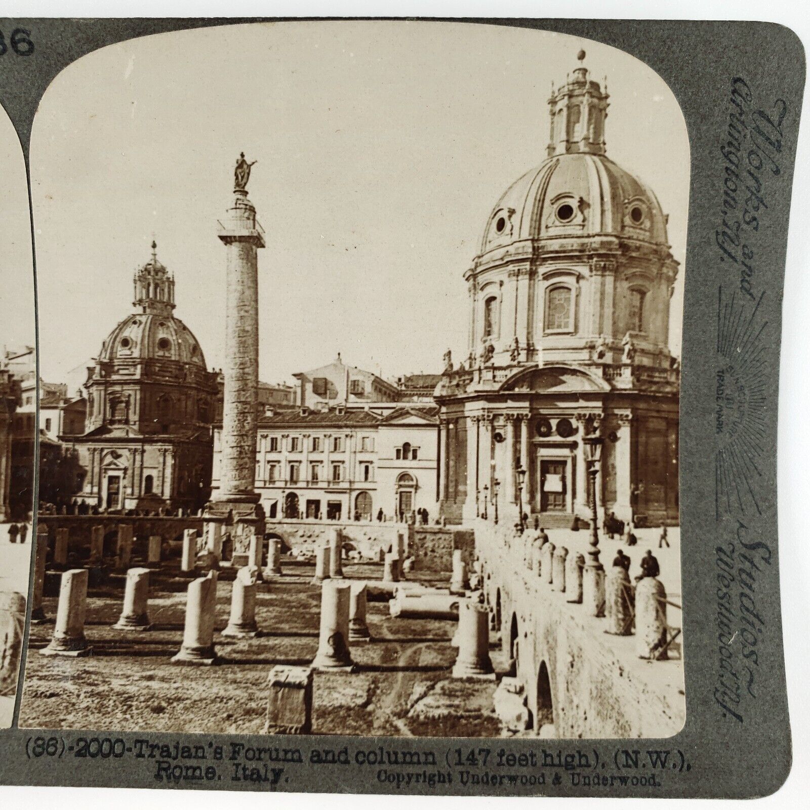 Trajan's Forum Ancient Rome Stereoview c1900 Rome Italy Imperial Fora Card A2692