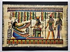 Vintage Egyptian Papyrus Painting Nefertari's Journey to Life 9x12” picture
