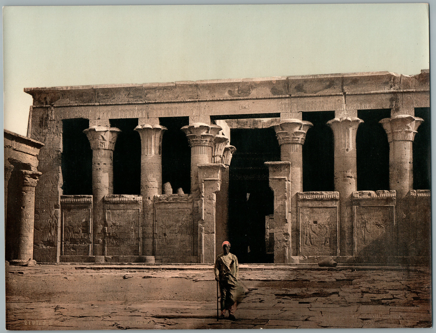 Edfu. Les columns de Pronaos.  Vintage Photochromy PZ, Egypt Photochromy,