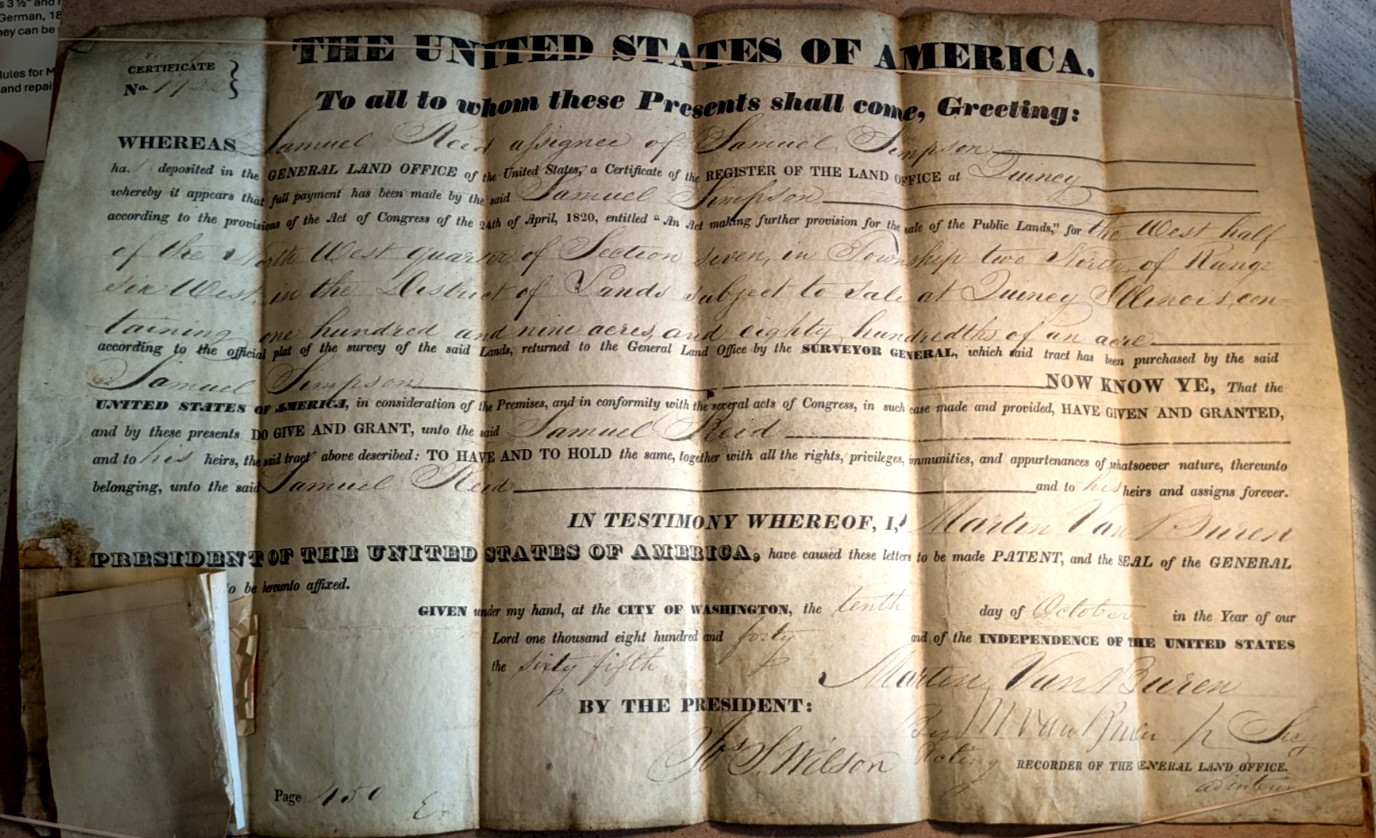 Illinois Federal Land Grant , 1840 , Martin Van Buren Illinois Federal Land Grant , 1840 , Martin Van Buren