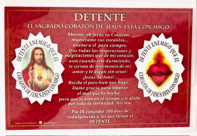 Detente Enemigo Prayer Card Corazón de Jesús Está Conmigo Laminated 2-Pack Card Detente Enemigo Prayer Card Corazón de Jesús Está Conmigo Laminated 2-Pack Card