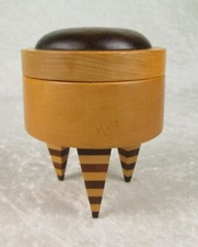 Russ Kiel Handmade Memphis Style Mixed Wood Trinket Box 5-1/2 inch Tall 4-1/2Dia picture
