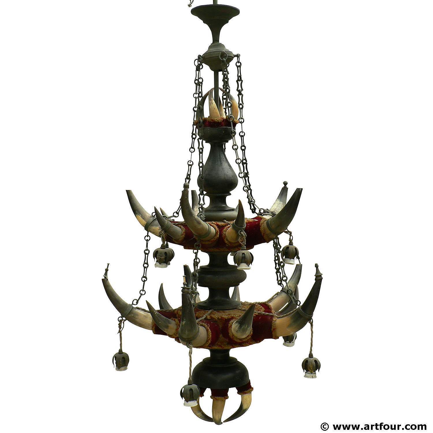 Antique Ceiling Lamp with Cattle Horns Austria circa 1880
