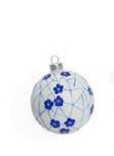Blue and White Hand-Crafted Ornament Assorted 3 Designs: Pagoda, Ball, Temple Ja