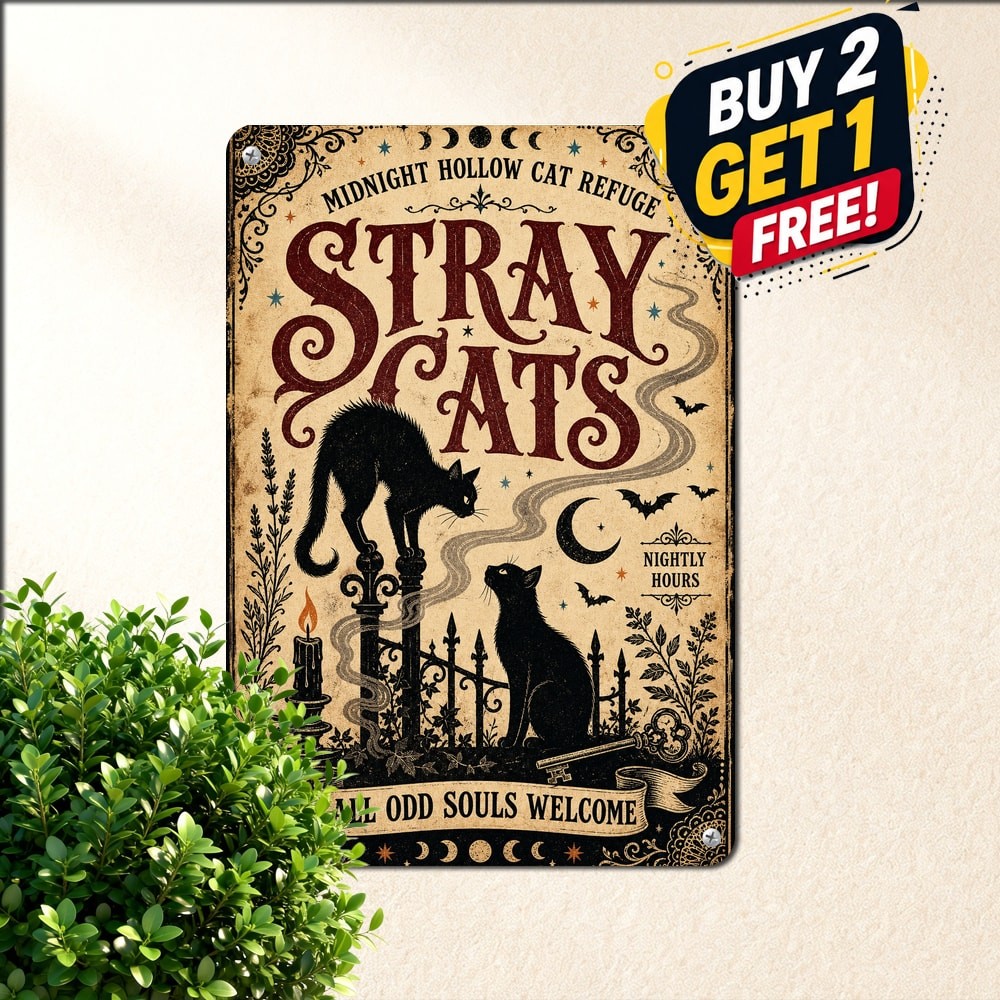 Sanctuary For Wayward Cats Tin Sign Retro Halloween Kitten Home Metal Wall Decor