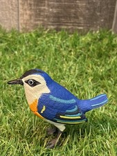 Saqqara Breezy Stinger Chirping Bird Figurine Blue Yellow Battery Operated picture